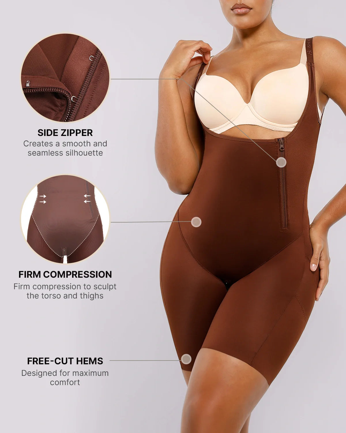 LiftLuxe SilkLift Body całościowe z odkrytym biustem — TitanFlex™