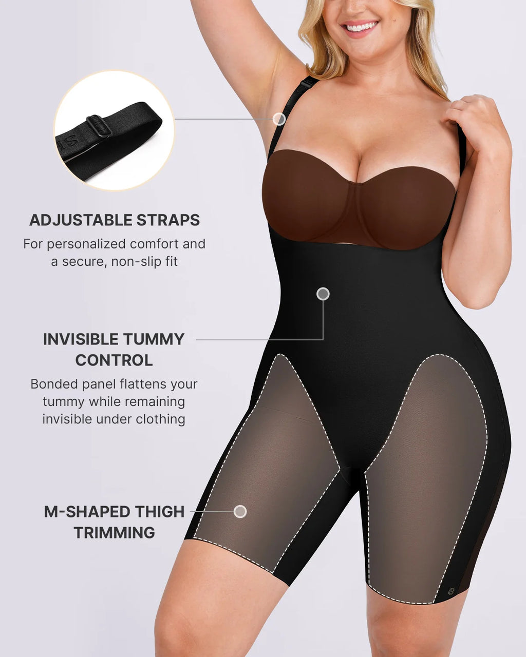 PureForm SoftTouch Open Bust Smoothing Bodysuit — CoreFlex™