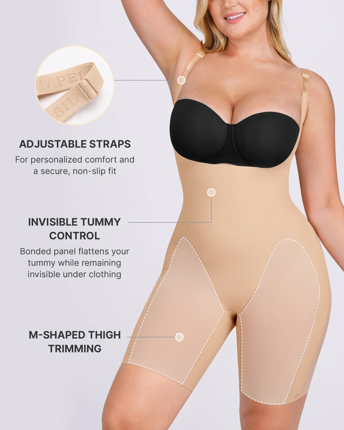 PureForm SoftTouch Open Bust Smoothing Bodysuit — CoreFlex™