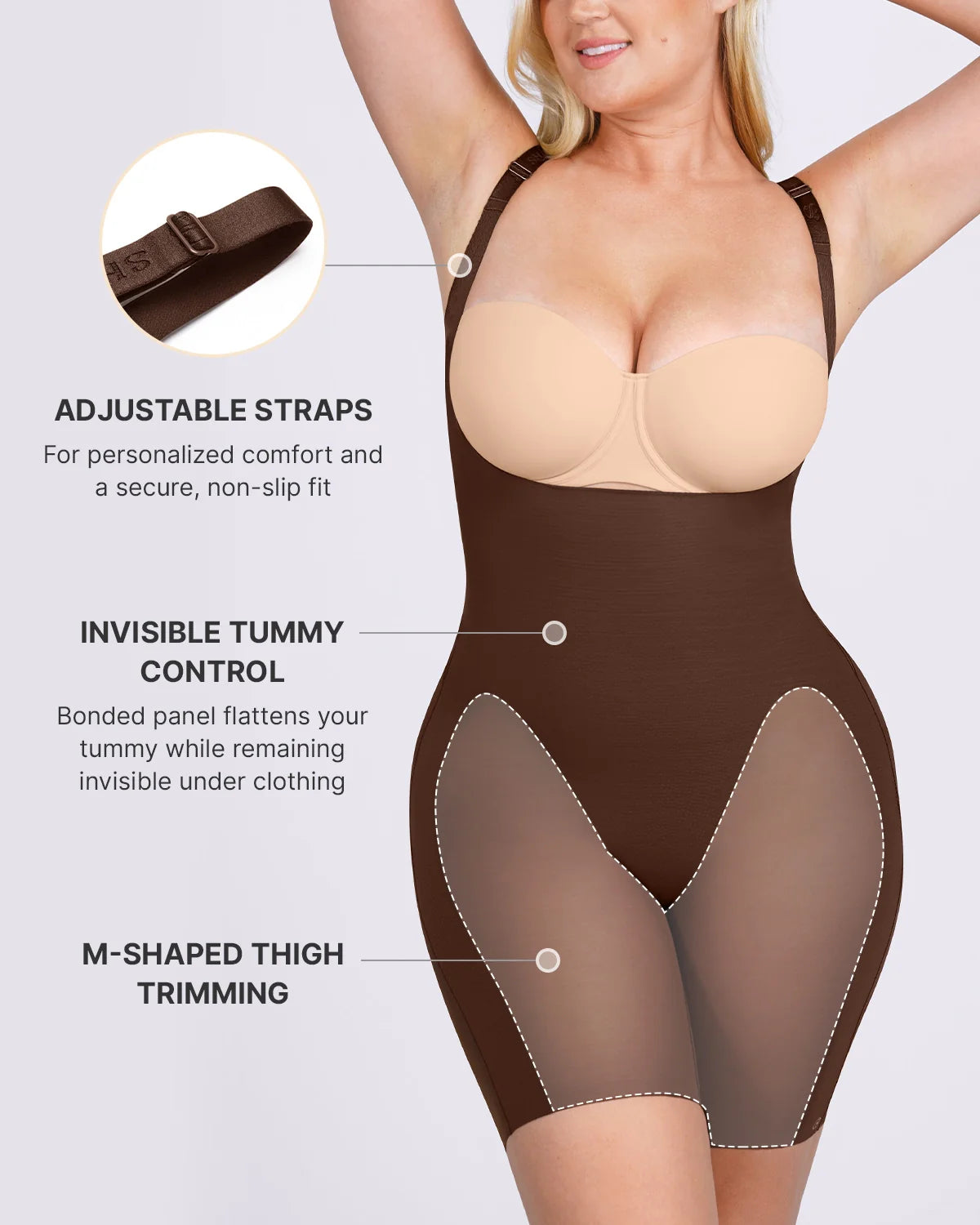 PureForm SoftTouch Open Bust Smoothing Bodysuit — CoreFlex™