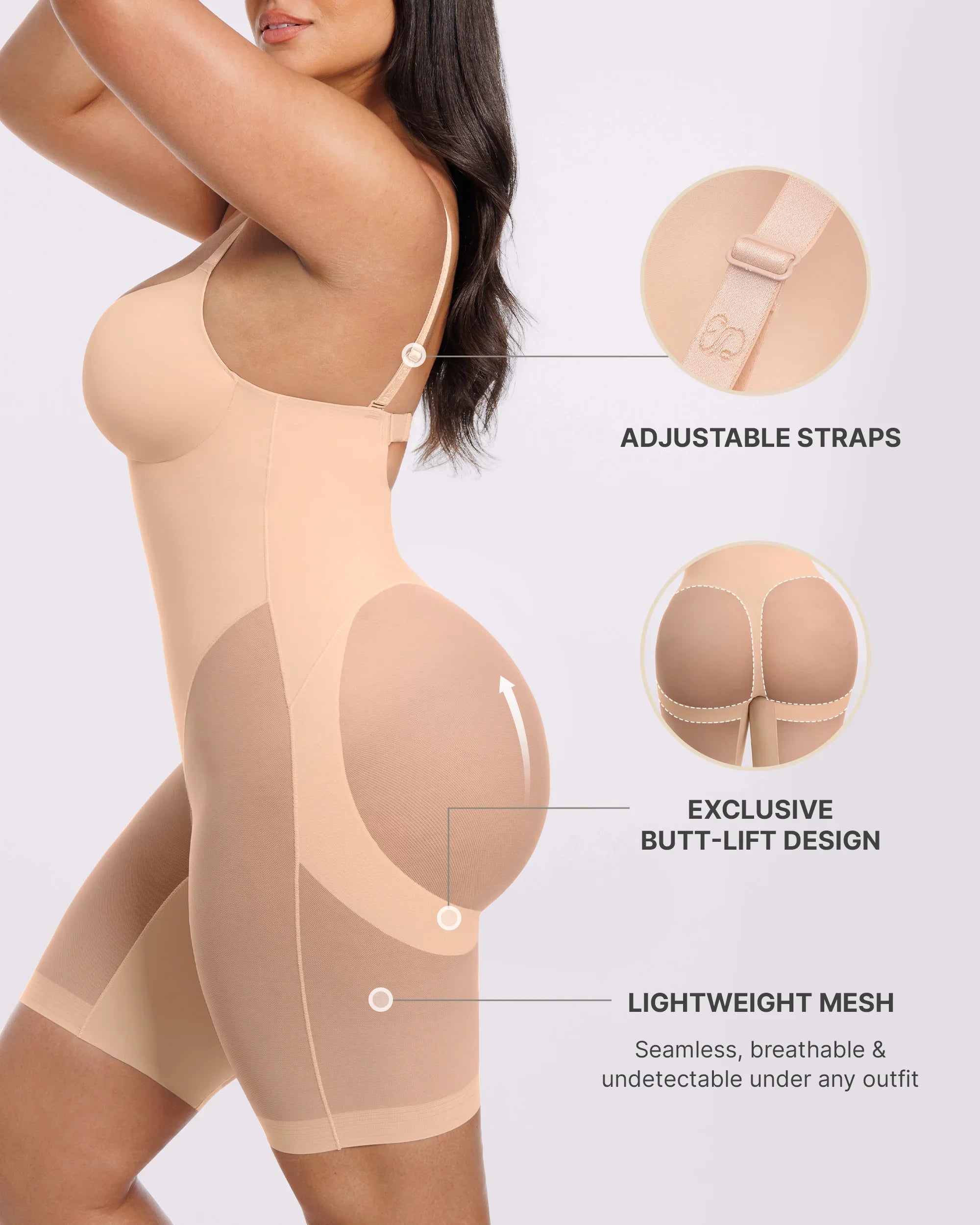 PureForm FlexMesh Body mit tiefem Rücken und halblangem Bein — CoreFlex™