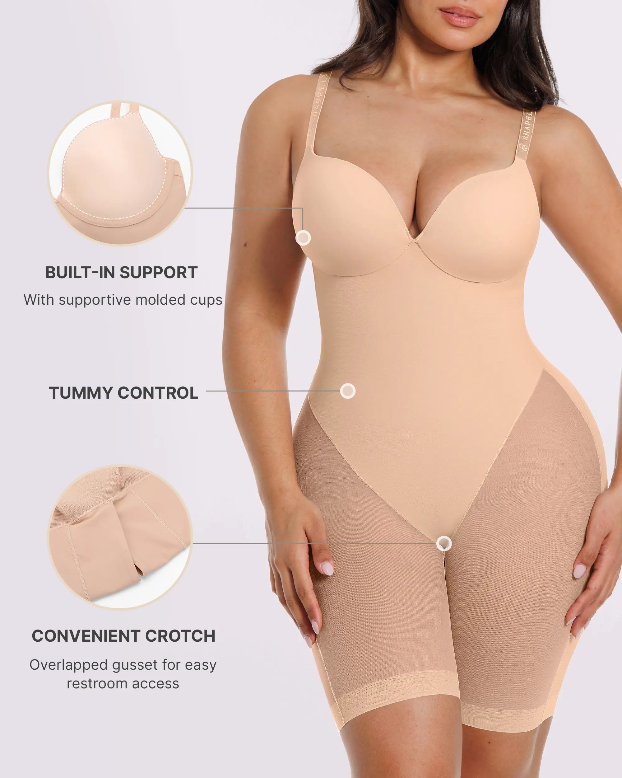 PureForm FlexMesh Body mit tiefem Rücken und halblangem Bein — CoreFlex™