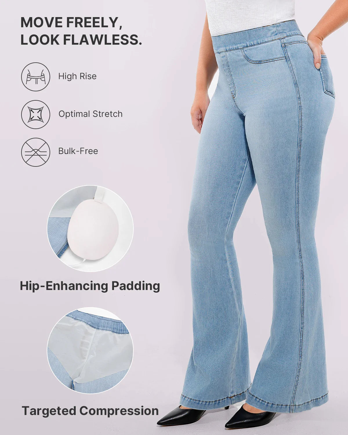 PureForm AeroSlim High-Waist-Flare-Jeans mit Hüft-Polstern — AiroFlex™