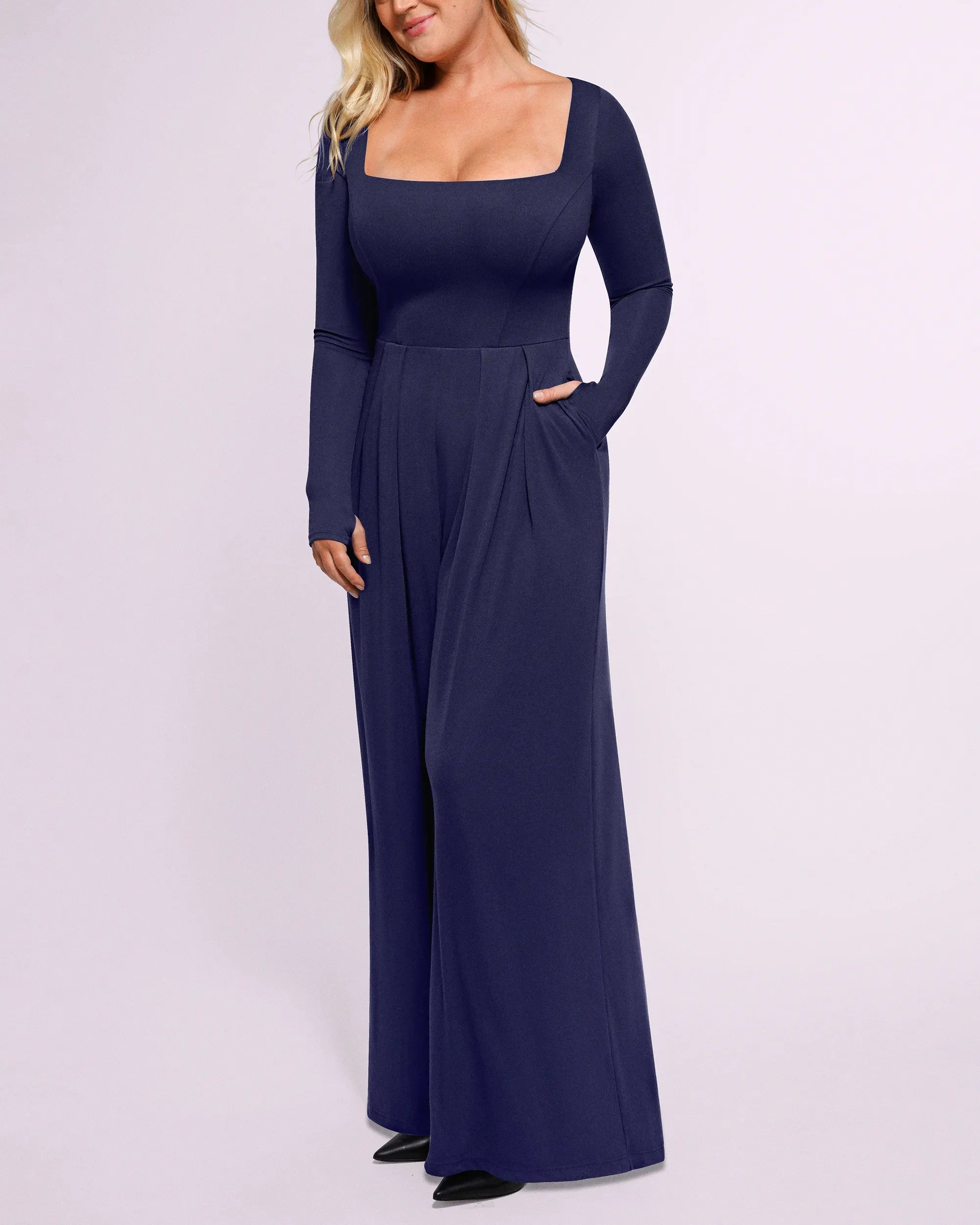 PureForm AeroSlim Square Neckline Built-In Shaping Jumpsuit — CoreFlex™