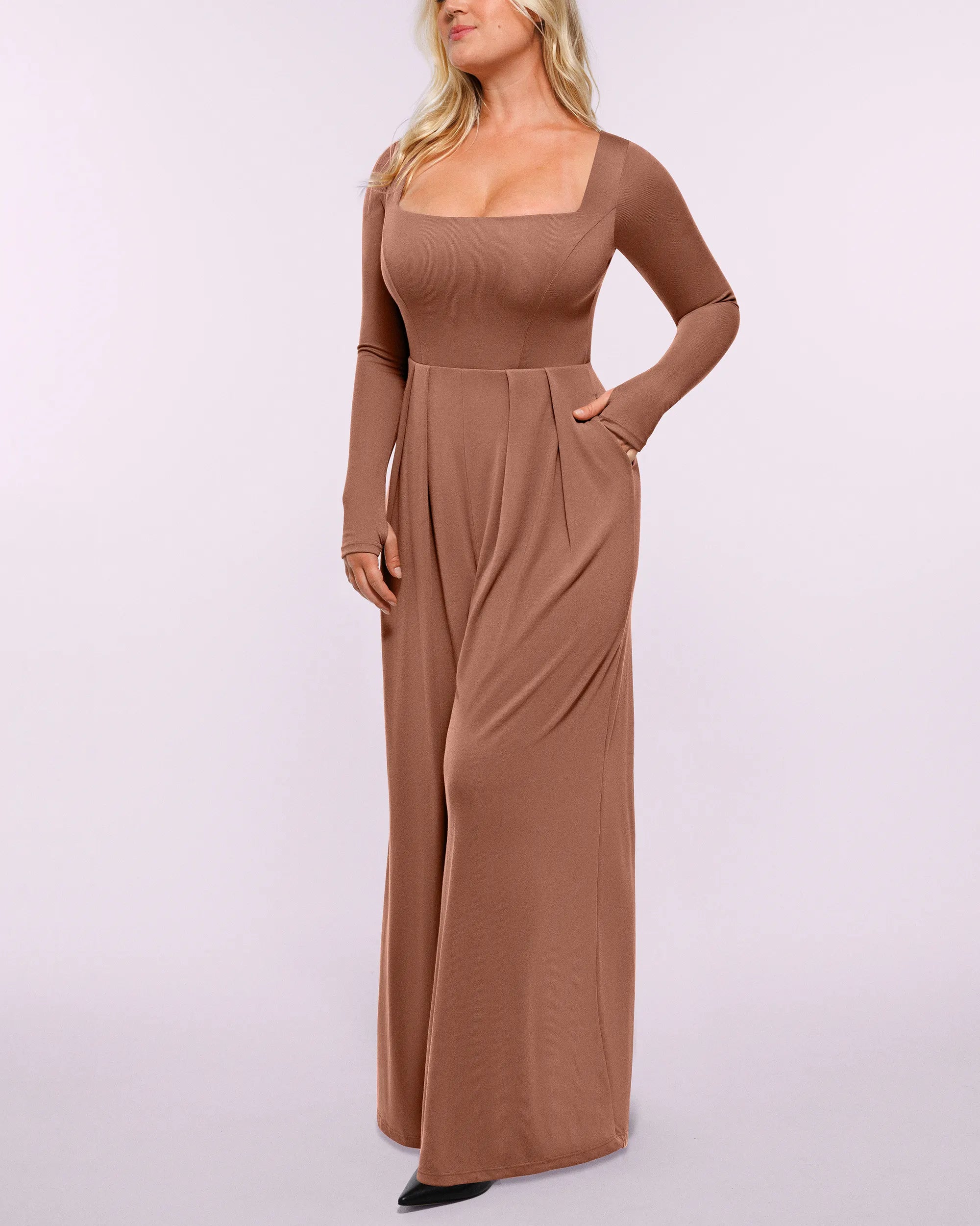 PureForm AeroSlim Square Neckline Built-In Shaping Jumpsuit — CoreFlex™