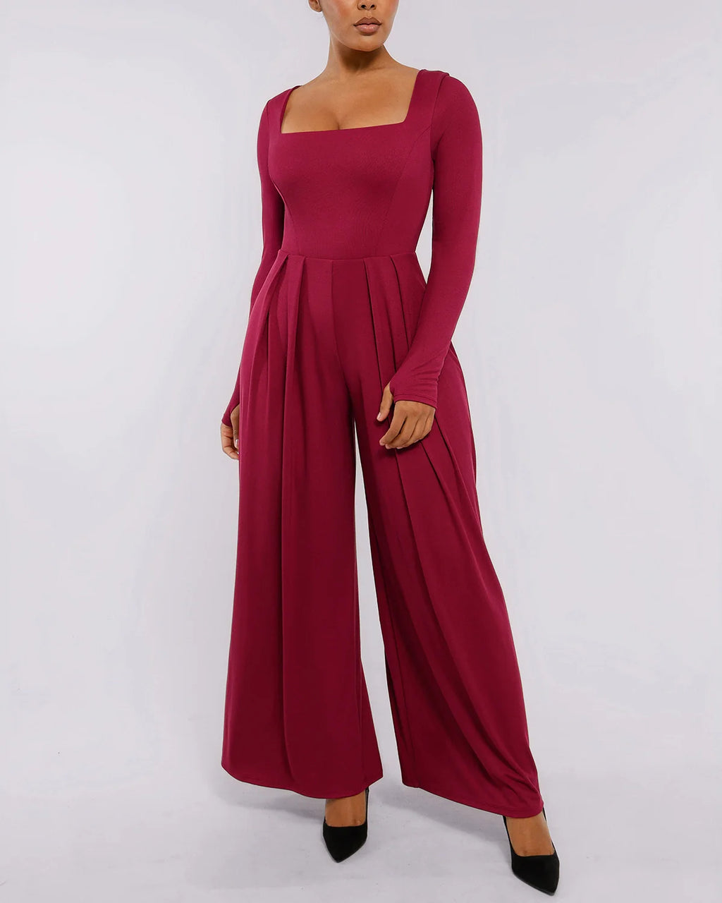 PureForm AeroSlim Square Neckline Built-In Shaping Jumpsuit — CoreFlex™