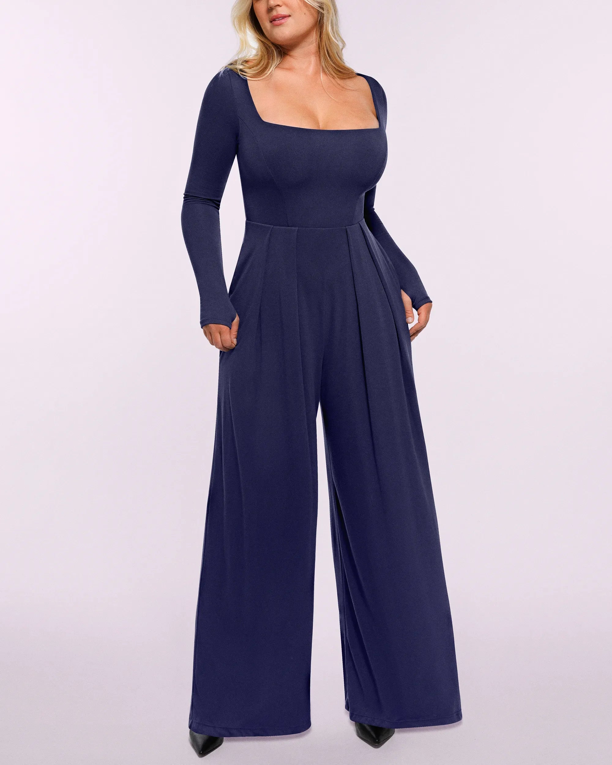 PureForm AeroSlim Square Neckline Built-In Shaping Jumpsuit — CoreFlex™
