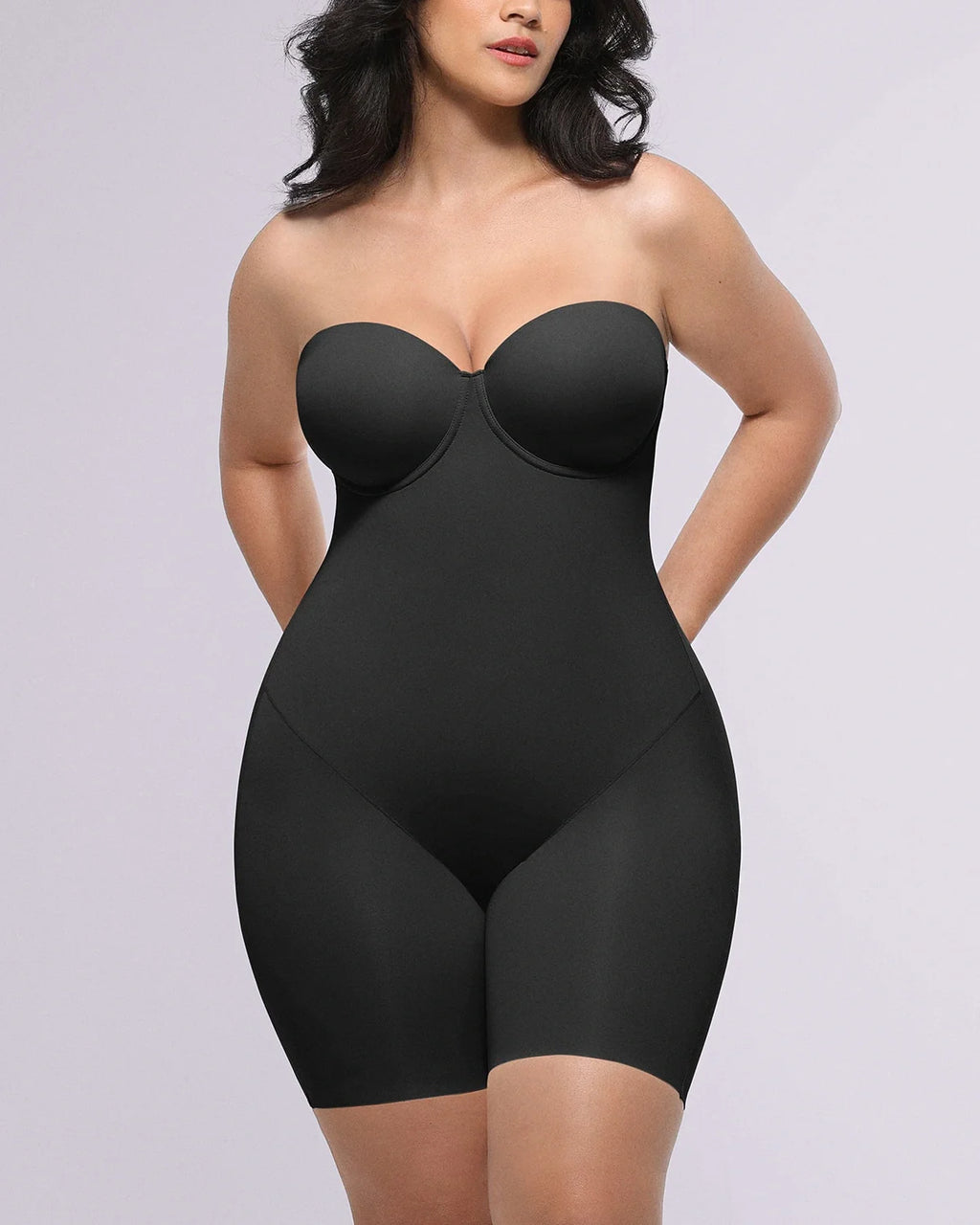 PureForm AeroSlim Strapless Mid Thigh Bodysuit — CoreFlex™