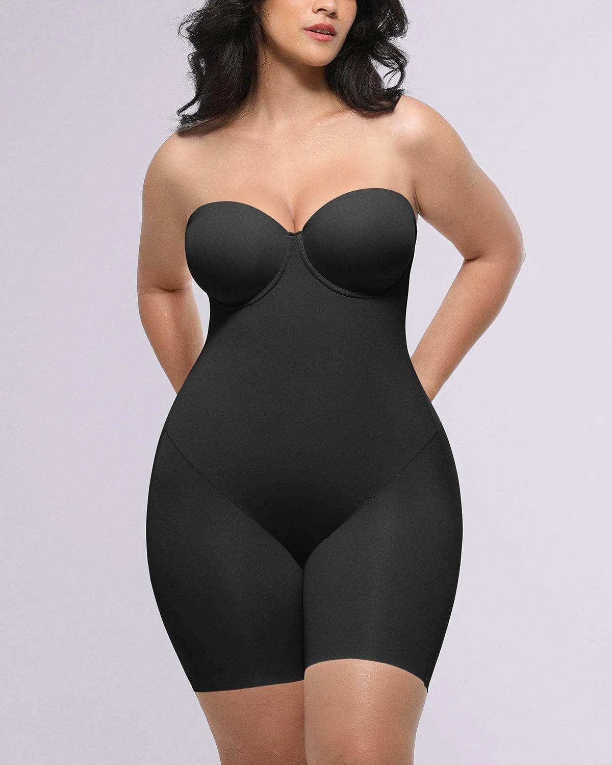 PureForm AeroSlim Strapless Mid Thigh Bodysuit — CoreFlex™
