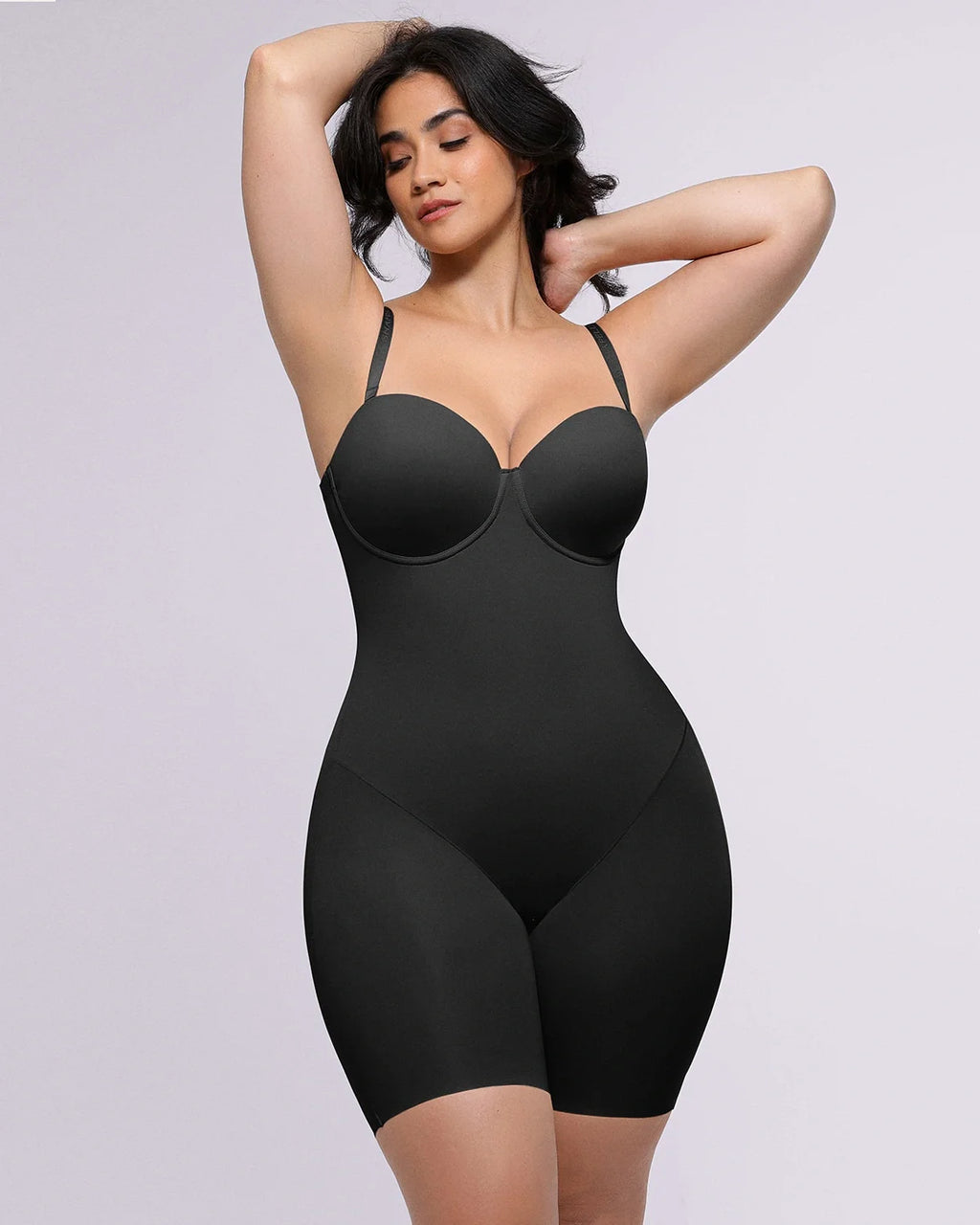 PureForm AeroSlim Strapless Mid Thigh Bodysuit — CoreFlex™