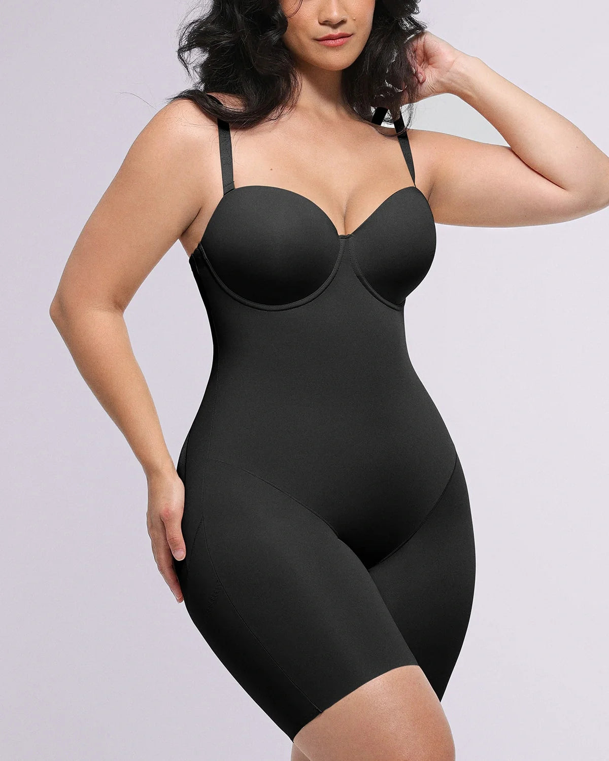 PureForm AeroSlim Strapless Mid Thigh Bodysuit — CoreFlex™