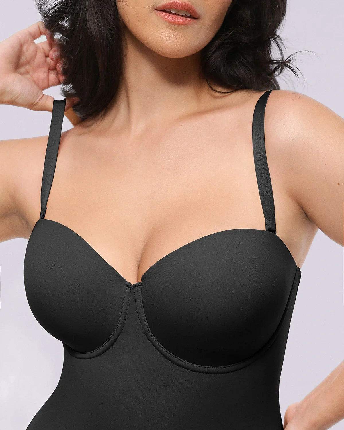 PureForm AeroSlim Strapless Mid Thigh Bodysuit — CoreFlex™