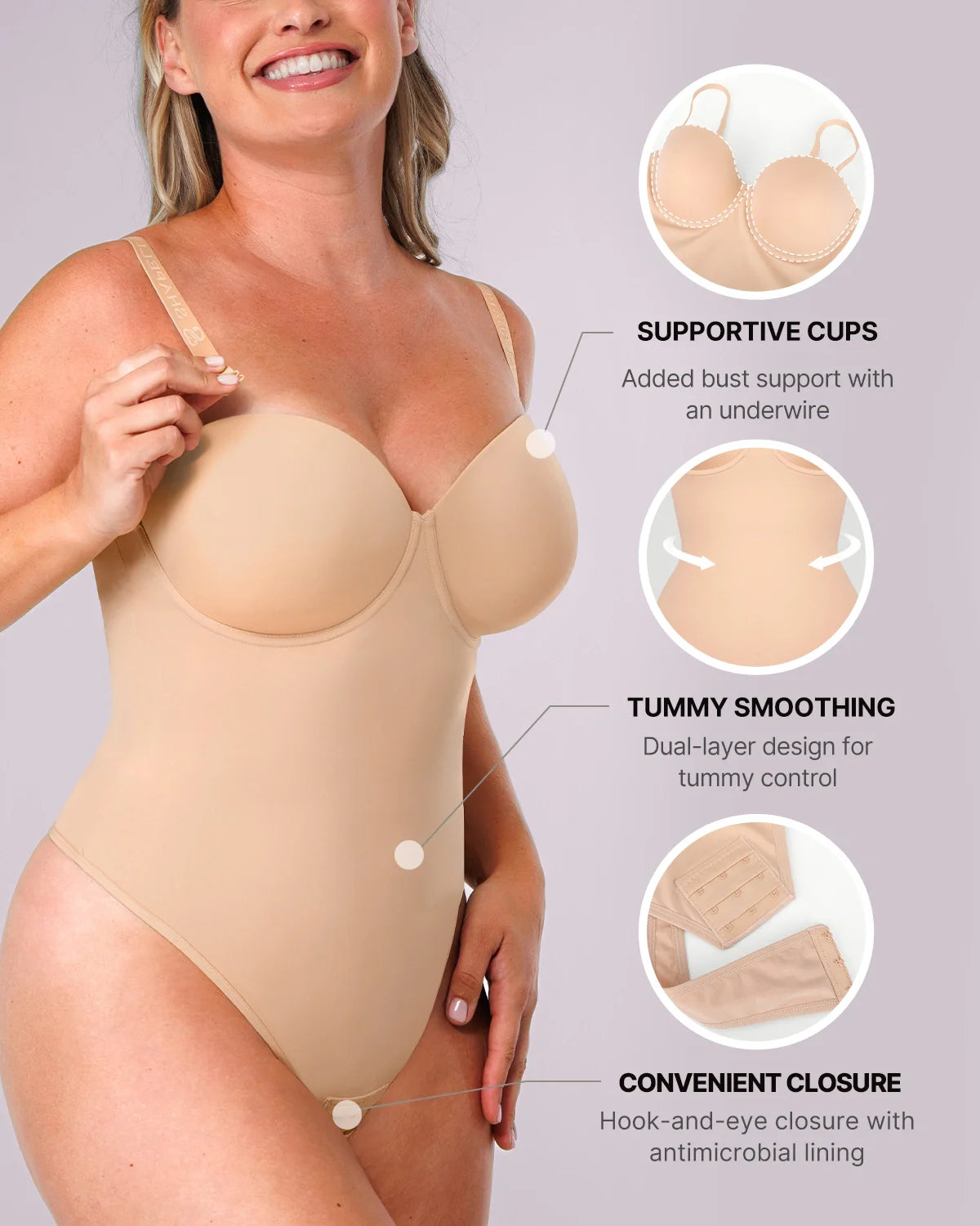 PureForm AeroSlim Strapless Thong Bodysuit — CoreFlex™
