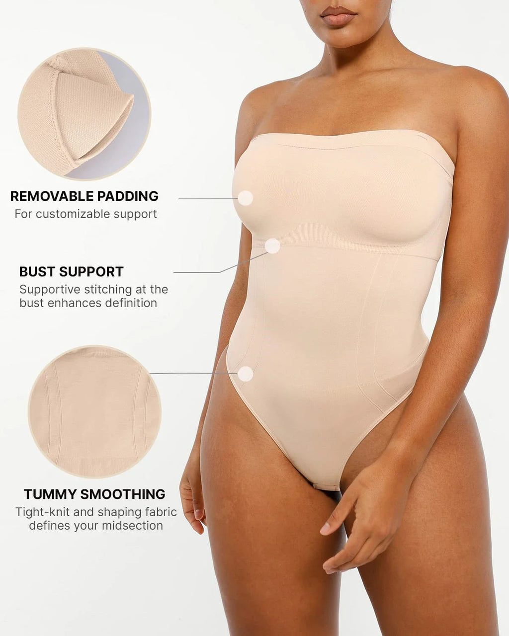 PureForm SkinGlide Strapless Sculpt Thong Bodysuit — CoreFlex™