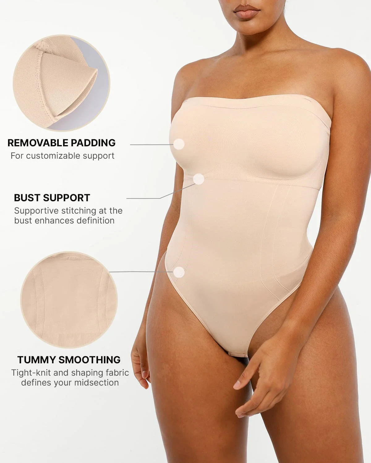 PureForm SkinGlide Modelujące body stringi bez ramiączek — CoreFlex™