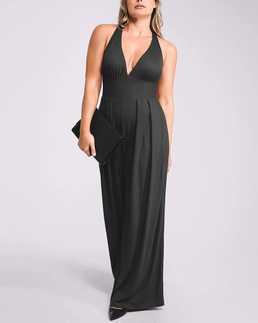 PureForm AeroSlim Jumpsuit mit tiefem Ausschnitt und integriertem Shaping — CoreFlex™