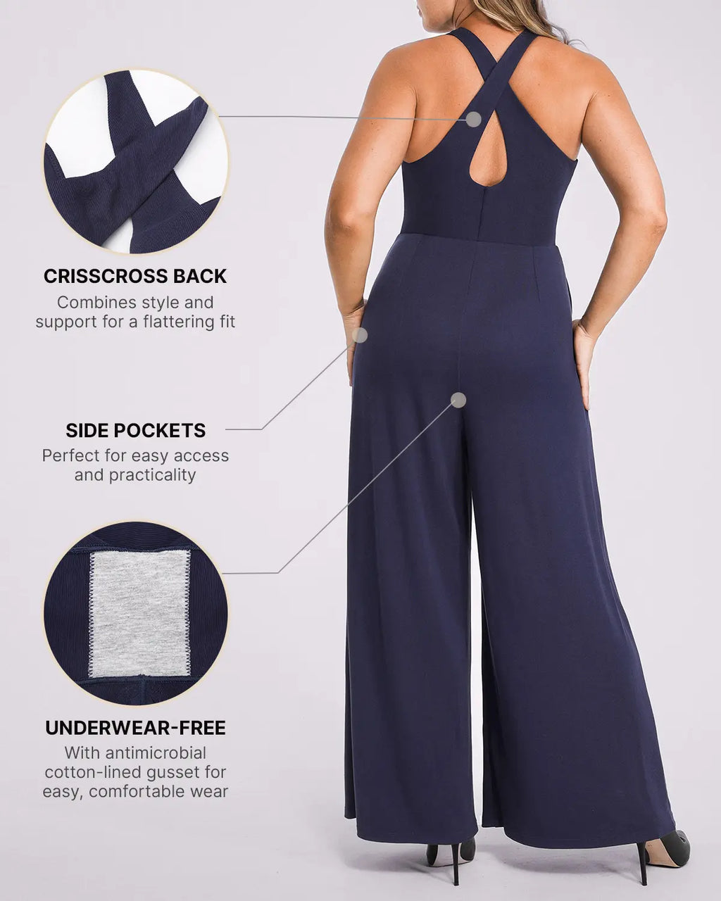 PureForm AeroSlim Jumpsuit mit tiefem Ausschnitt und integriertem Shaping — CoreFlex™