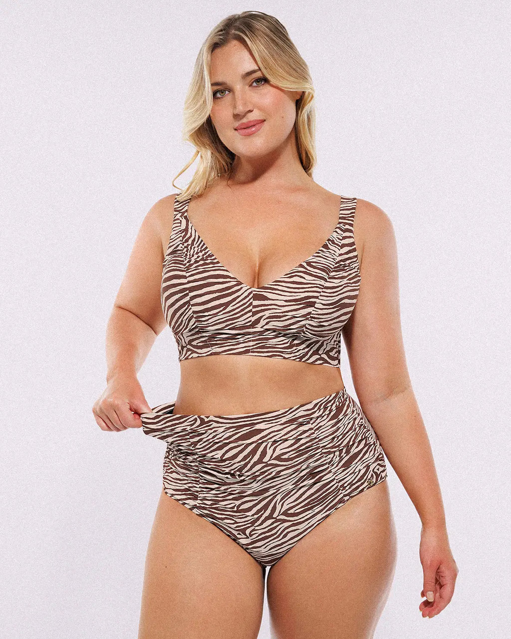 SculptPro Ruched V-Neck Bikini Top & High-Waisted Bottom Set