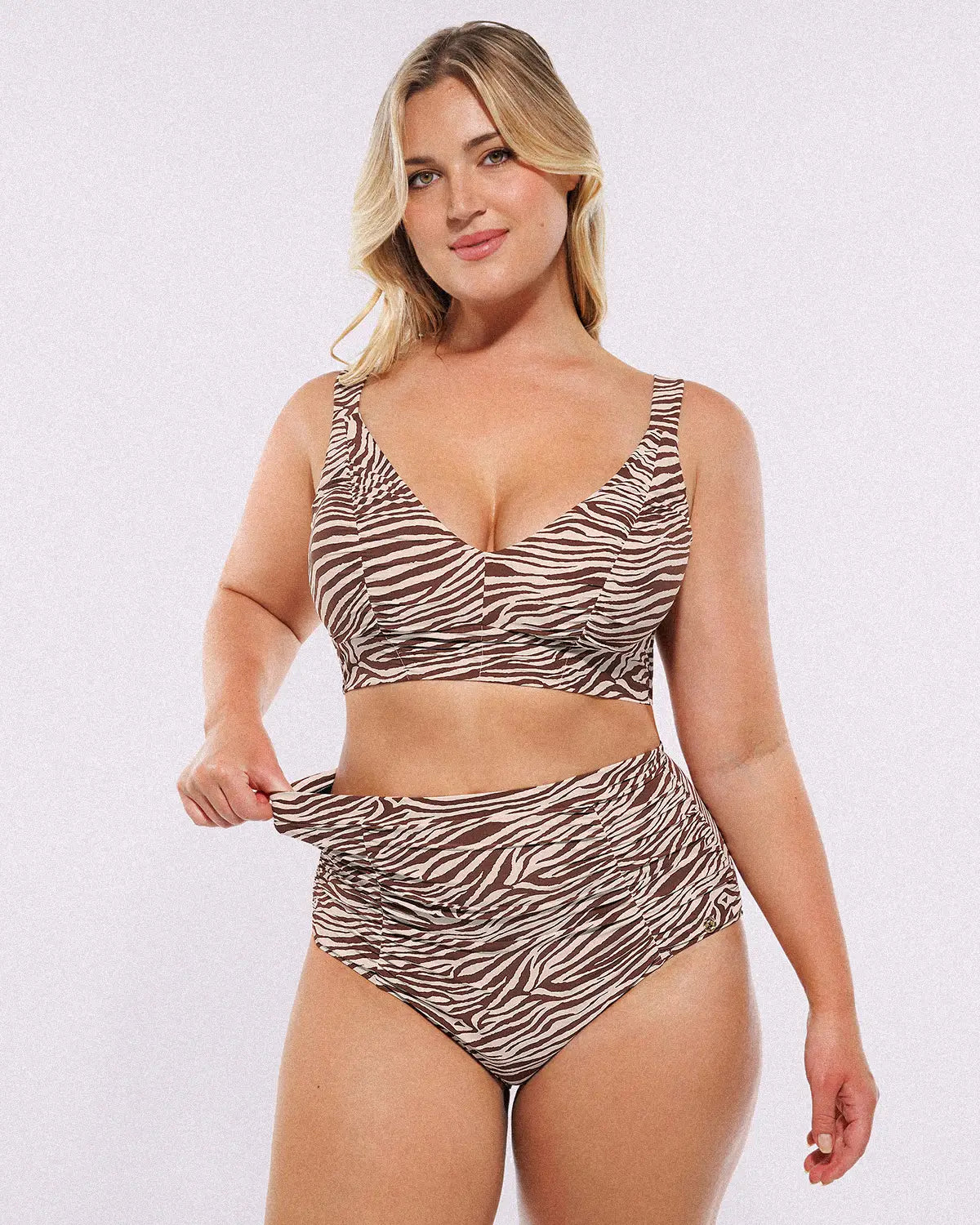 SculptPro Ruched V-Neck Bikini Top & High-Waisted Bottom Set