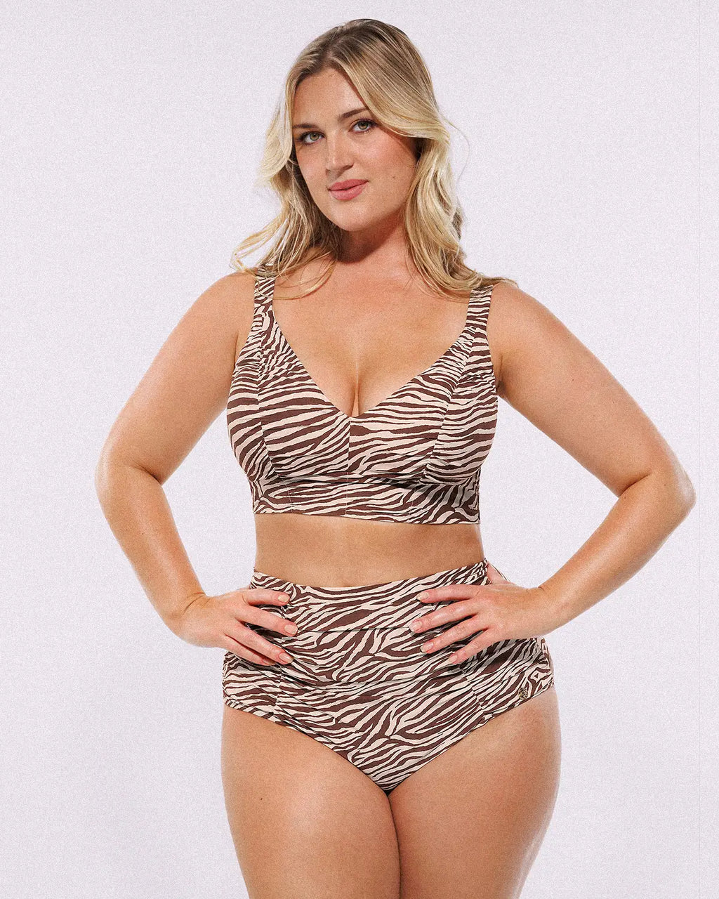 SculptPro Ruched V-Neck Bikini Top & High-Waisted Bottom Set
