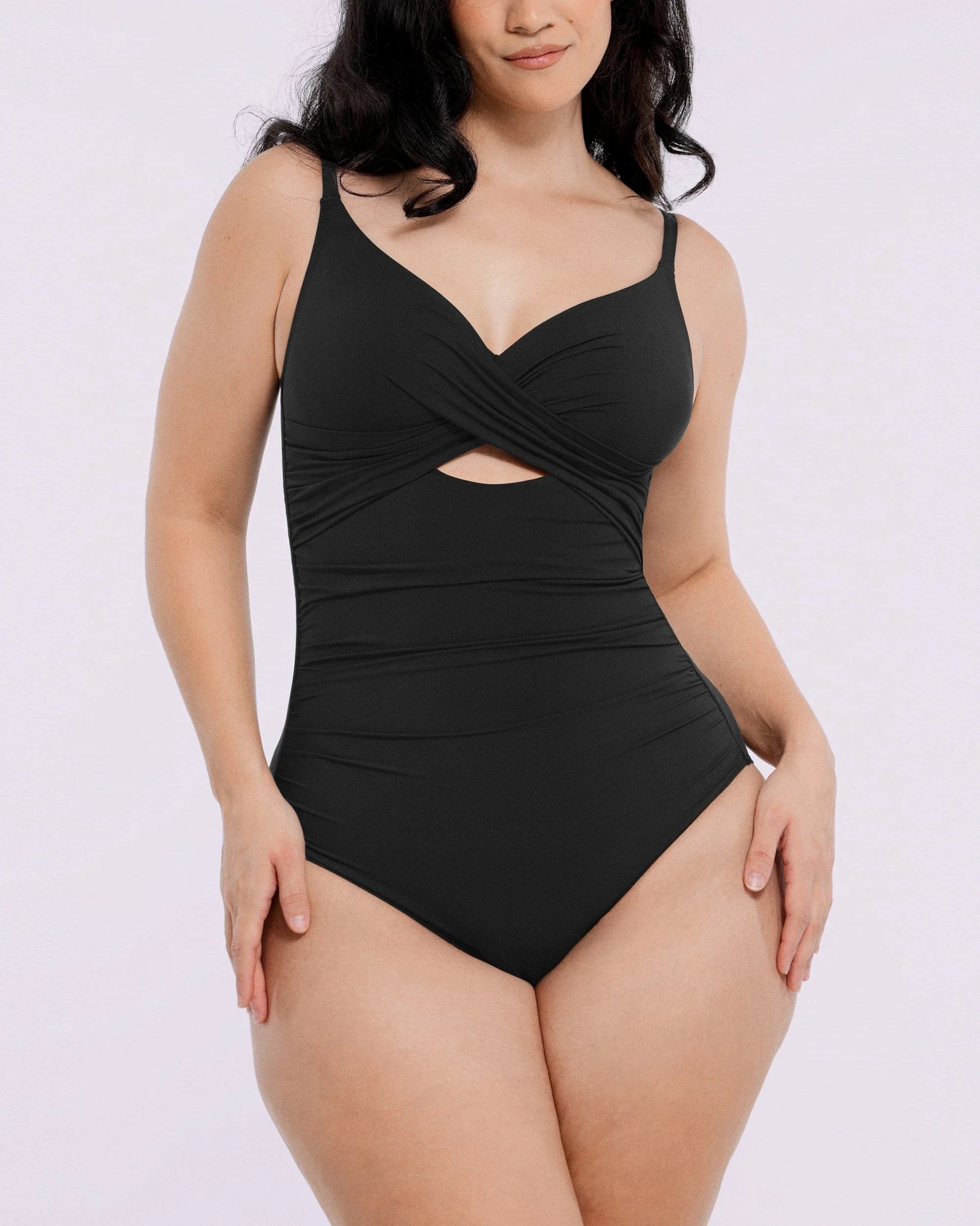 SculptPro Ribbed Cutout-Front Tummy Control Swimsuit