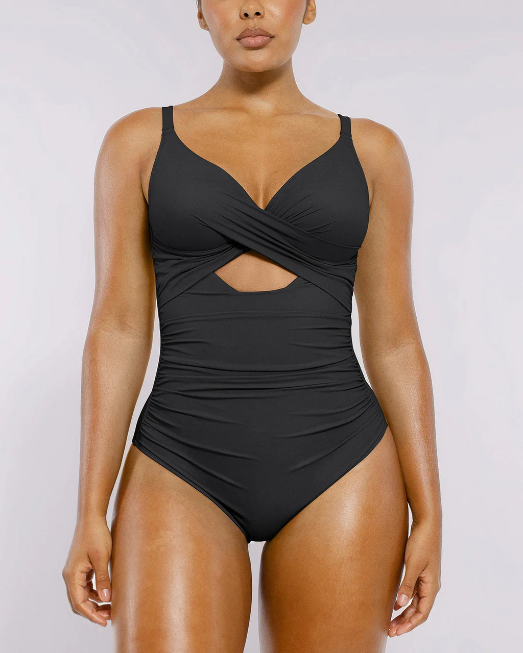 SculptPro Ribbed Cutout-Front Tummy Control Swimsuit