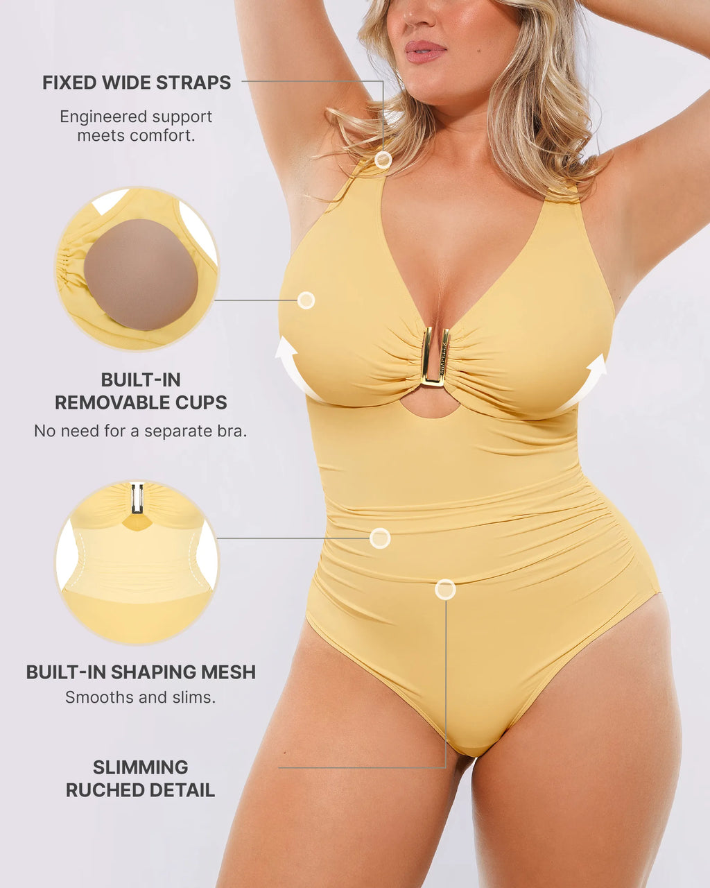 SculptPro Ruched U-Wire Cut Out Shaping Swimsuit