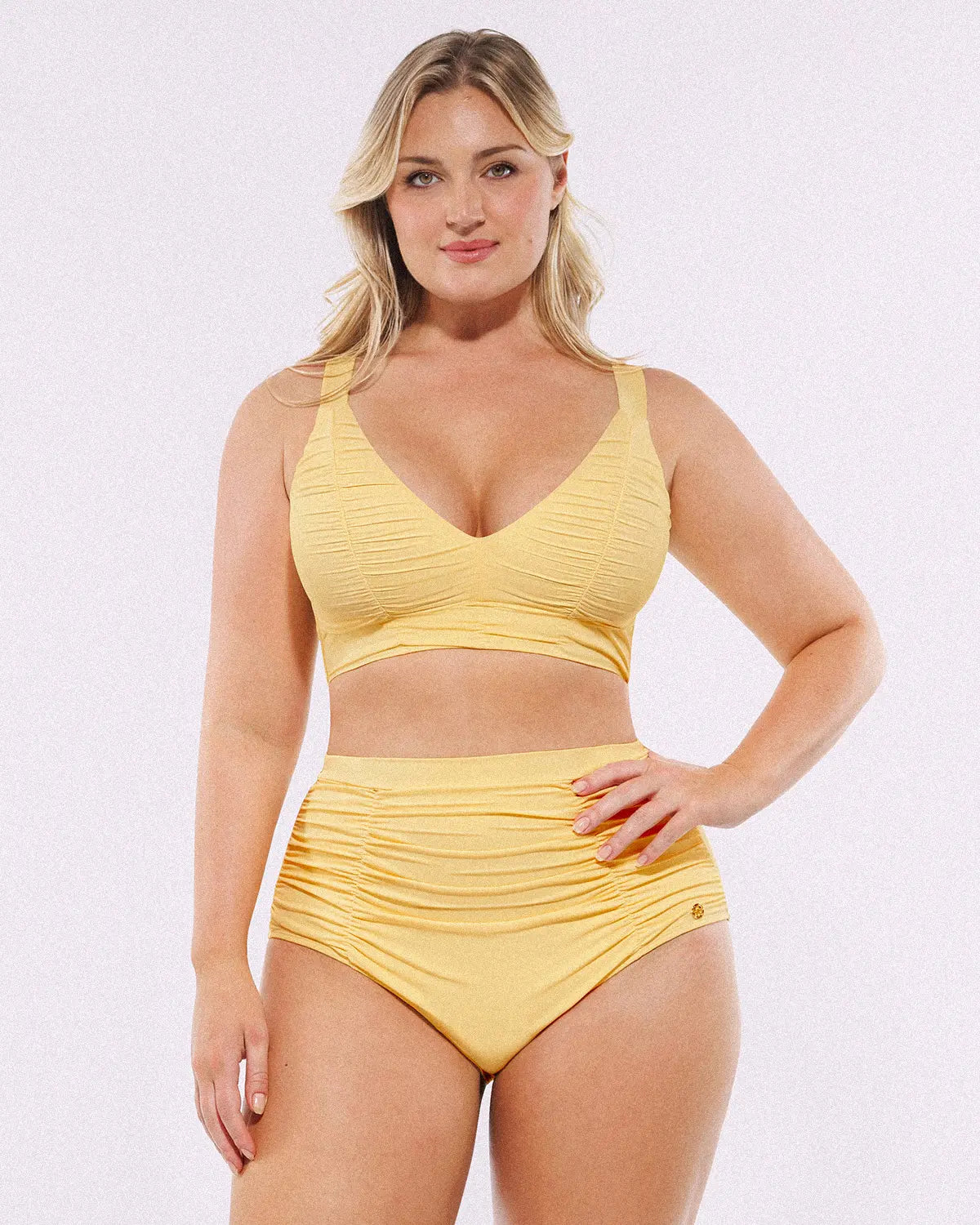SculptPro Ruched V-Neck Bikini Top & High-Waisted Bottom Set