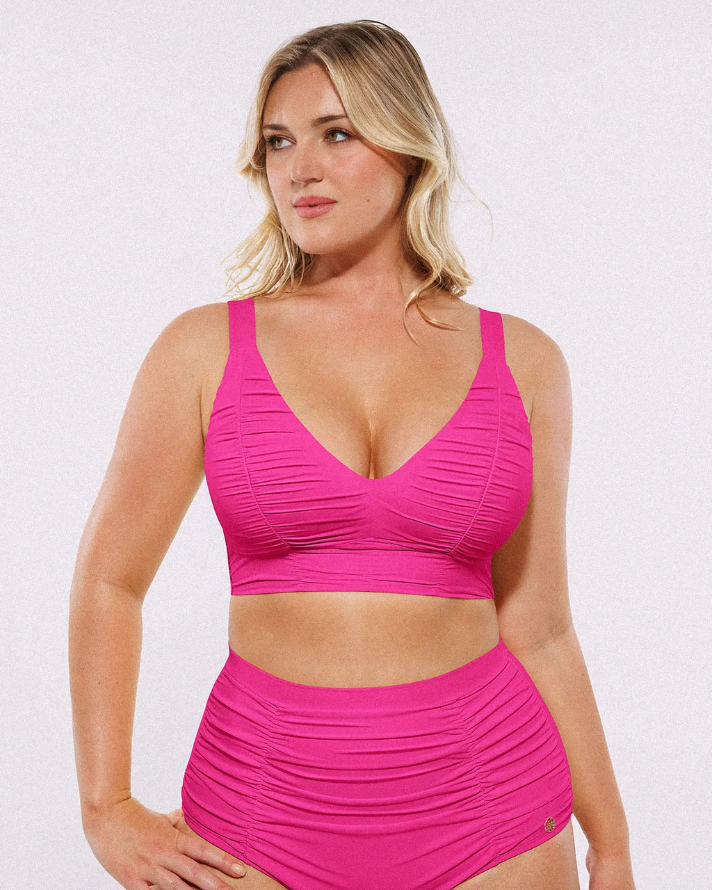 SculptPro Ruched V-Neck Bikini Top & High-Waisted Bottom Set