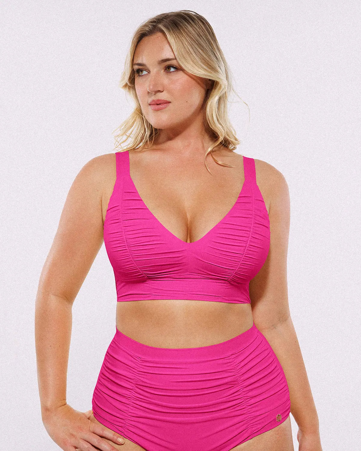 SculptPro Ruched V-Neck Bikini Top & High-Waisted Bottom Set