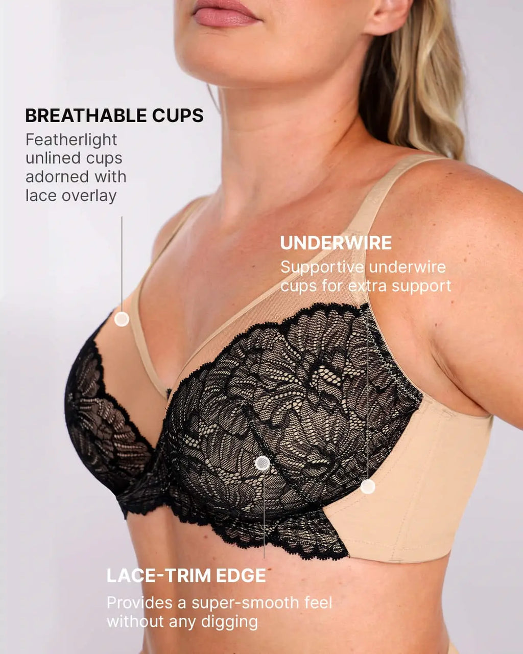 PureForm AeroSlim Supportive Unlined Lace Underwired Bra — TitanFlex™