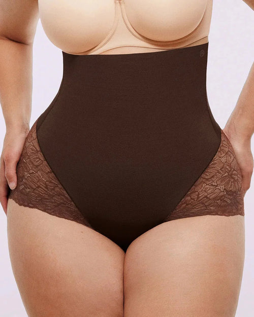 Bare Essentials™ MeshSmooth™ High - Waisted Sheer Lace Brief - HerShape Bra