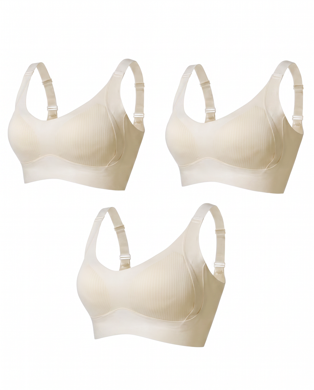 HerShape 3-pack wireless push-up bra — all three in beige on white