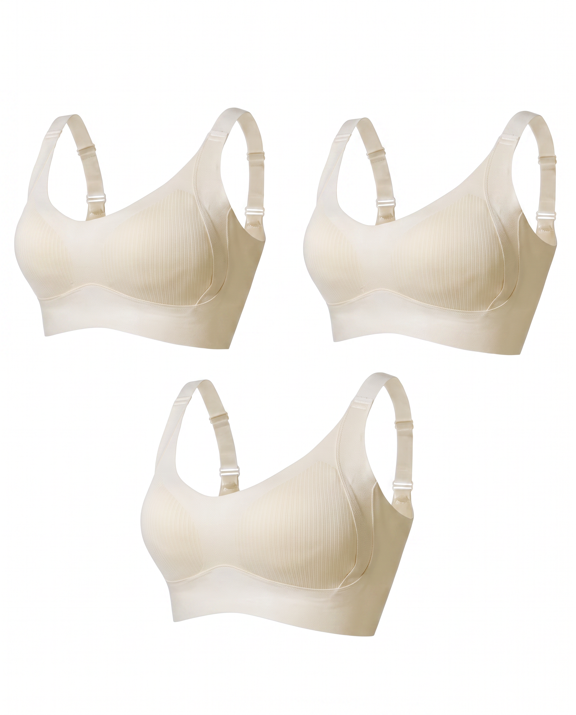 HerShape 3-pack wireless push-up bra — all three in beige on white
