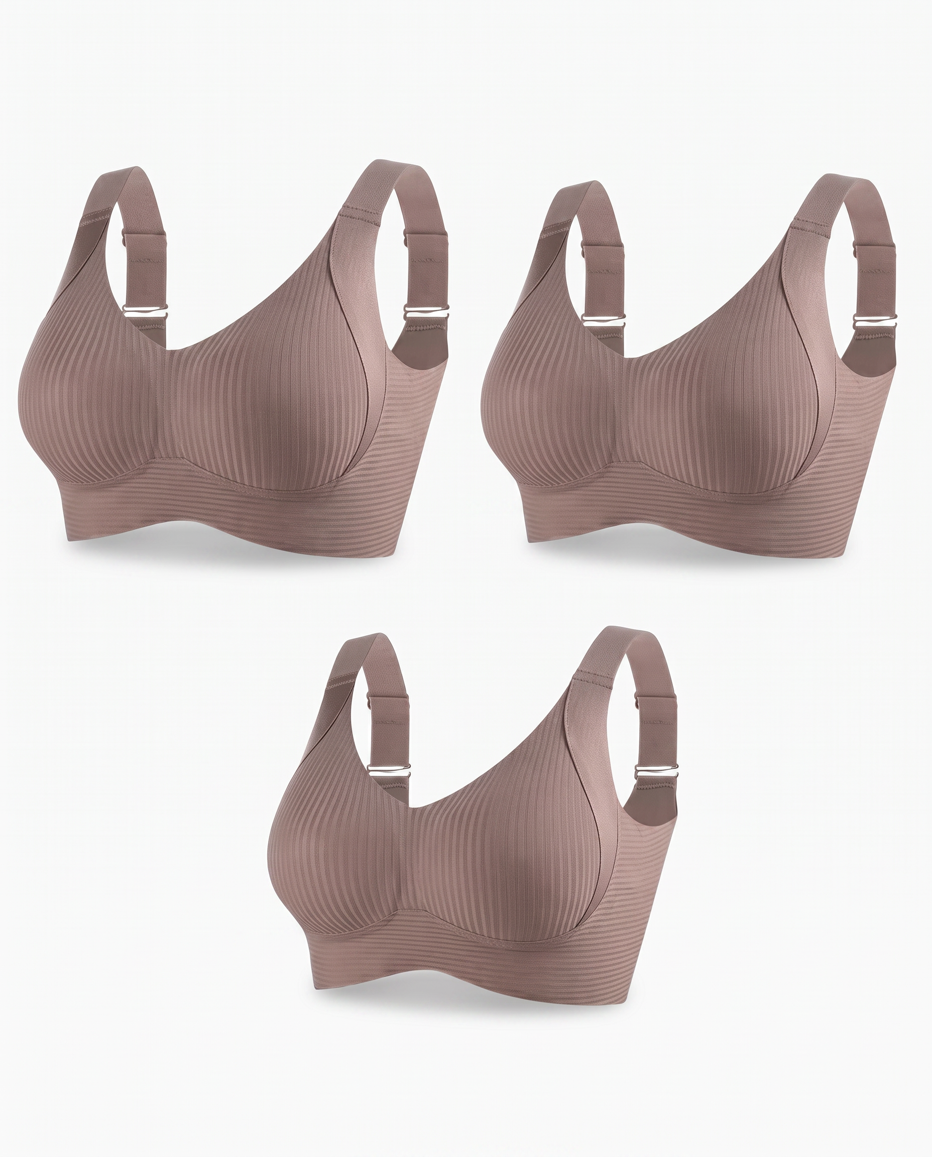 HerShape 3-pack wireless push-up bra — all three in cream on white
