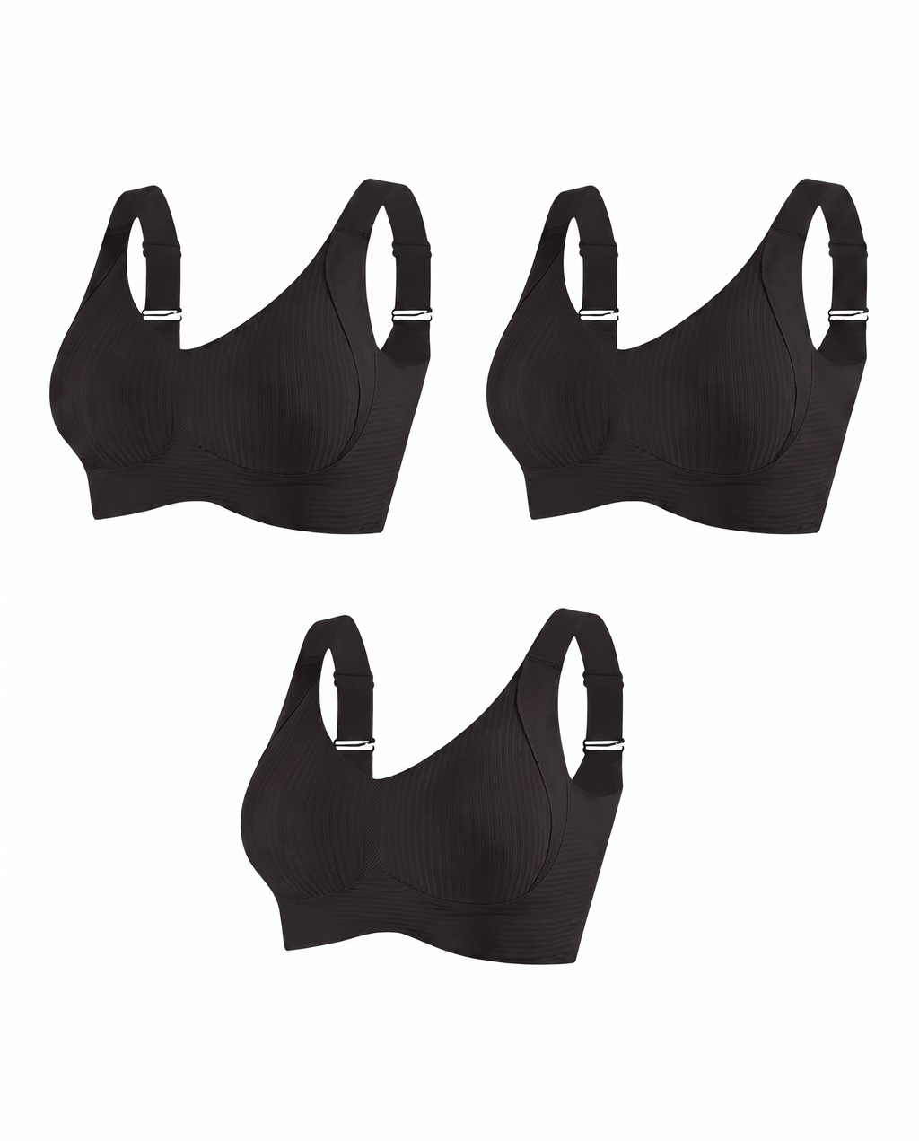 HerShape 3-pack wireless push-up bra — all three in mocha on white