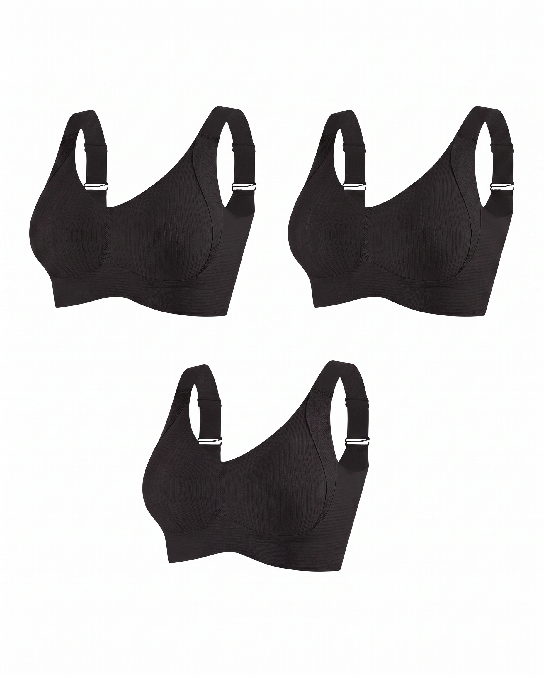 HerShape 3-pack wireless push-up bra — all three in mocha on white