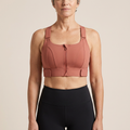 LiftLuxe zip-front high-impact sports bra in Rose, front view with full-length zip