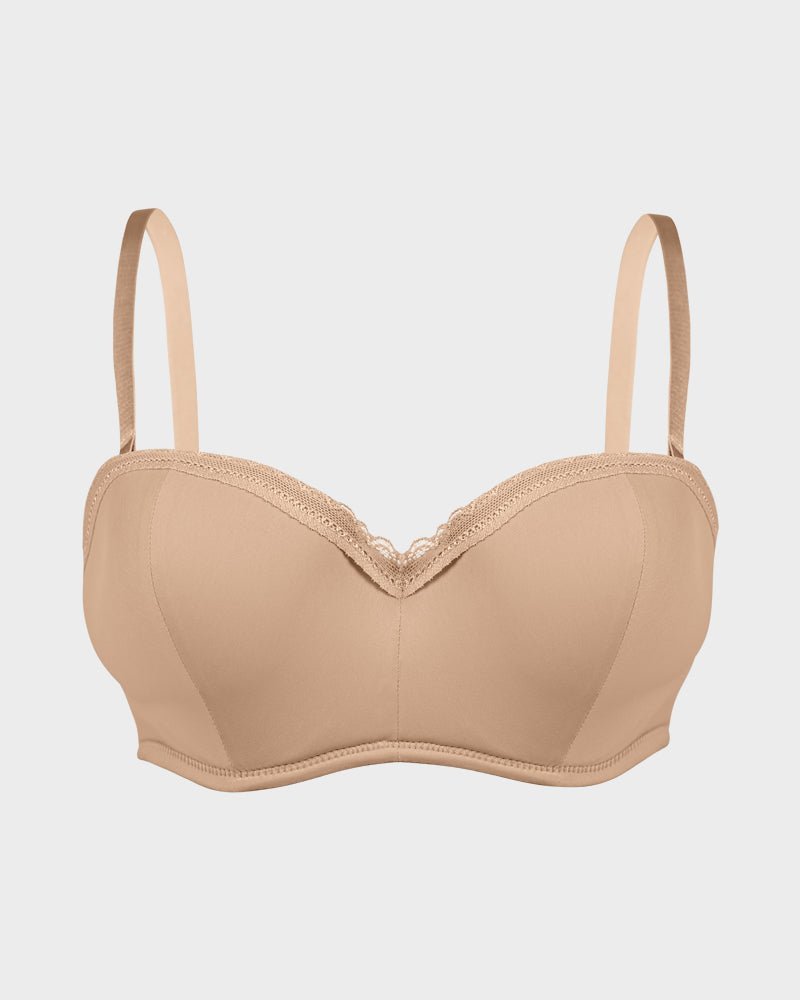 Lace Trim Molded Cup Underwire Bra with Removable Straps - HerShape Bra