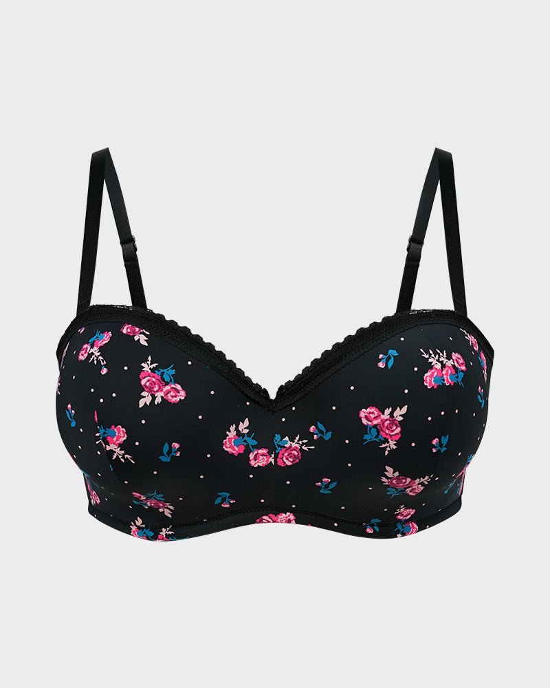 Lace Trim Molded Cup Underwire Bra with Removable Straps - HerShape Bra