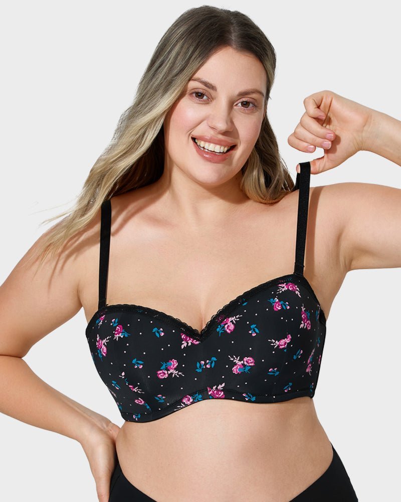 Lace Trim Molded Cup Underwire Bra with Removable Straps - HerShape Bra