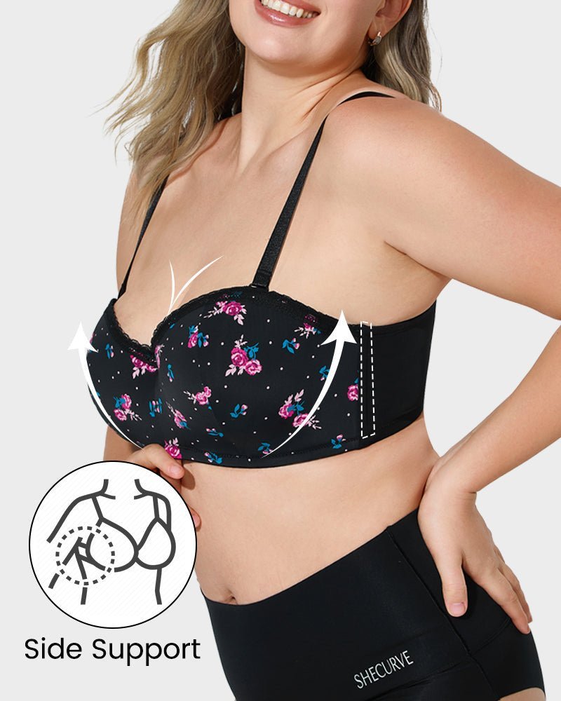 Lace Trim Molded Cup Underwire Bra with Removable Straps - HerShape Bra
