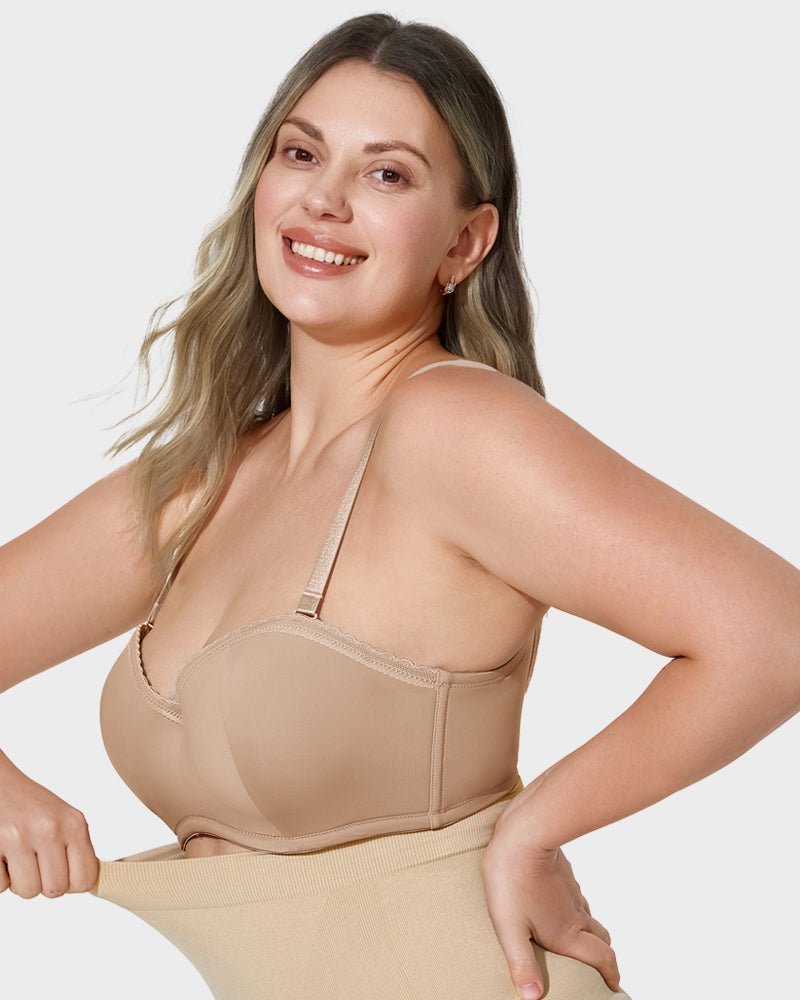 Lace Trim Molded Cup Underwire Bra with Removable Straps - HerShape Bra